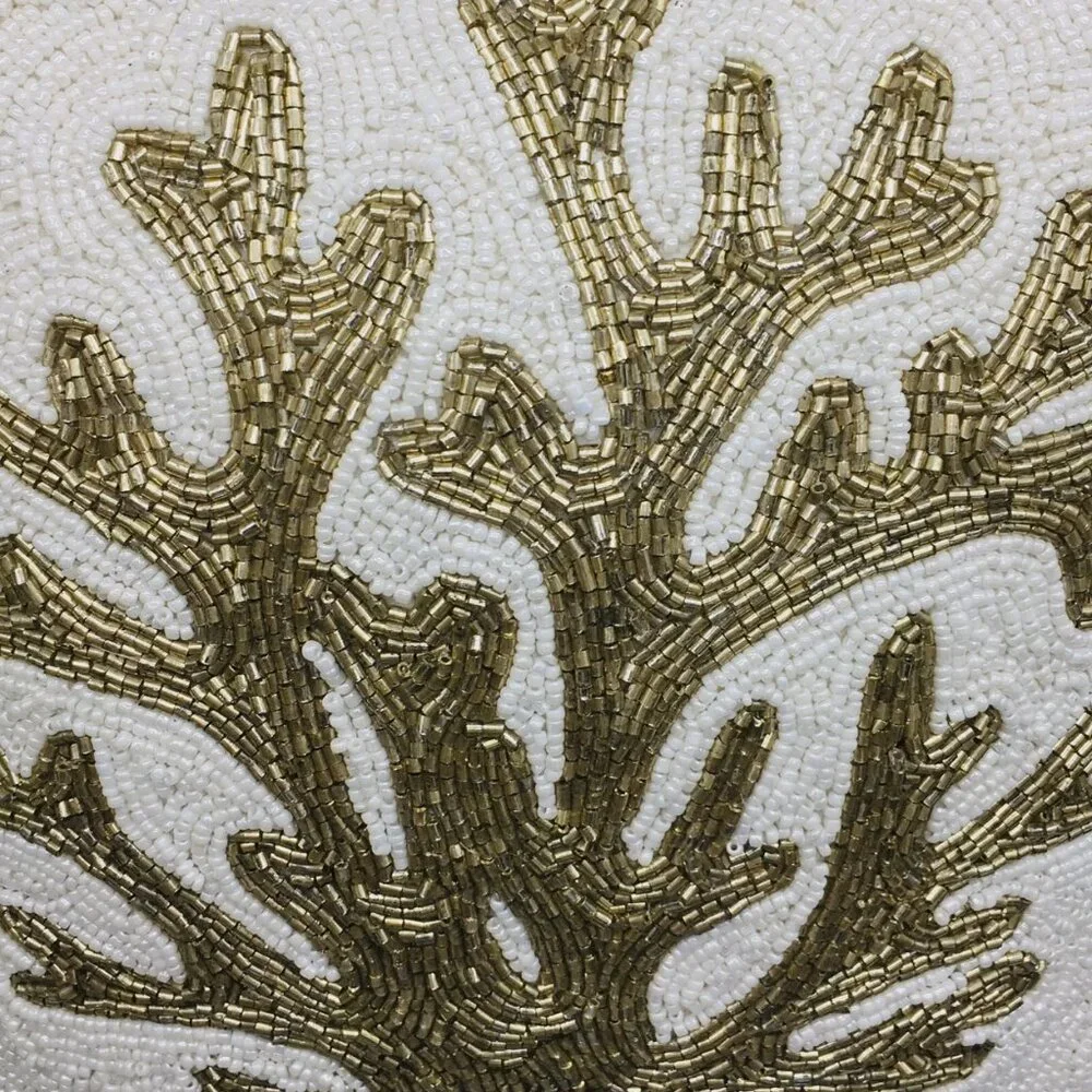 Coastal Collection White Gold Coral Beaded Pillow Beach Ocean Decor Summer 14